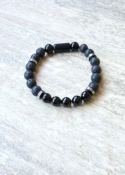 Onyx & Lava Bead Gemstone Bracelet