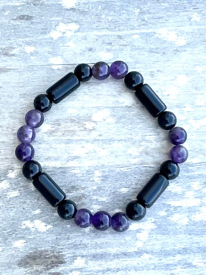 Amethyst & Obsidian Gemstone Bracelet