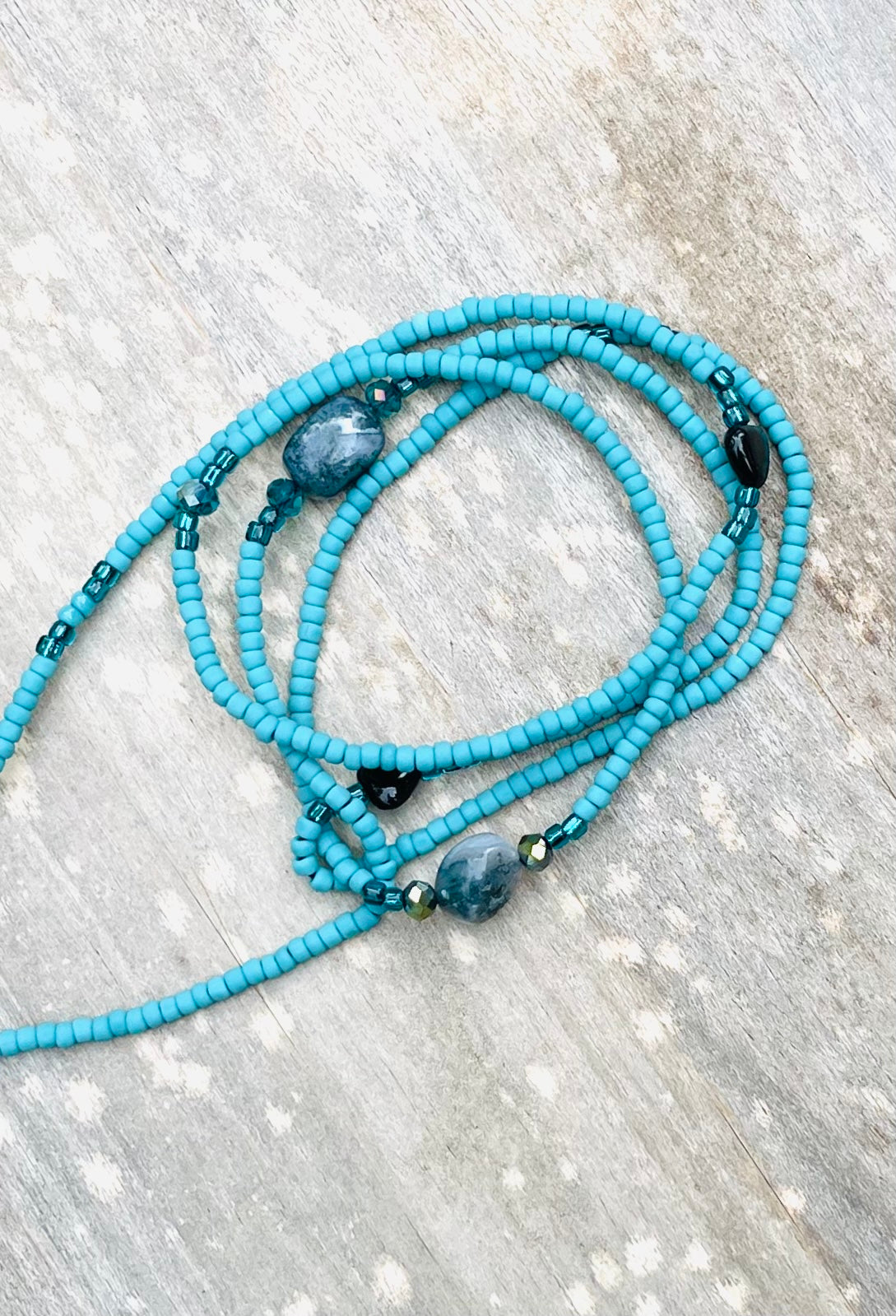 Turquoise Waist Bead with Moss Agate & Obsidian Heart Gemstones