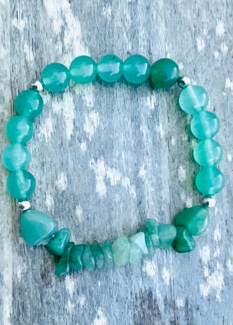 Green Aventurine Chipped & Heart Gemstone Bracelet