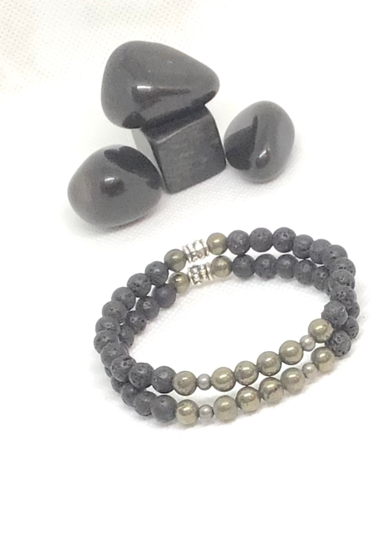 Pyrite & Lava Beads Natural Gemstone Bracelet