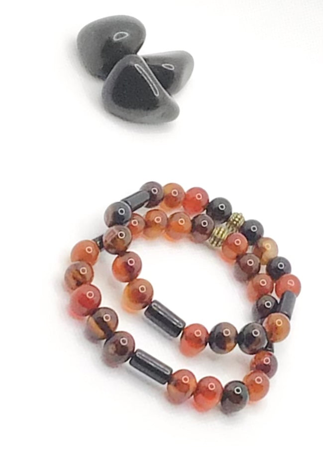 Agate (Multi-Colored) & Obsidian Natural Gemstone Bracelet