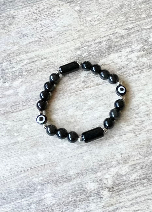 Obsidian & Evil Eye Gemstone Bracelet