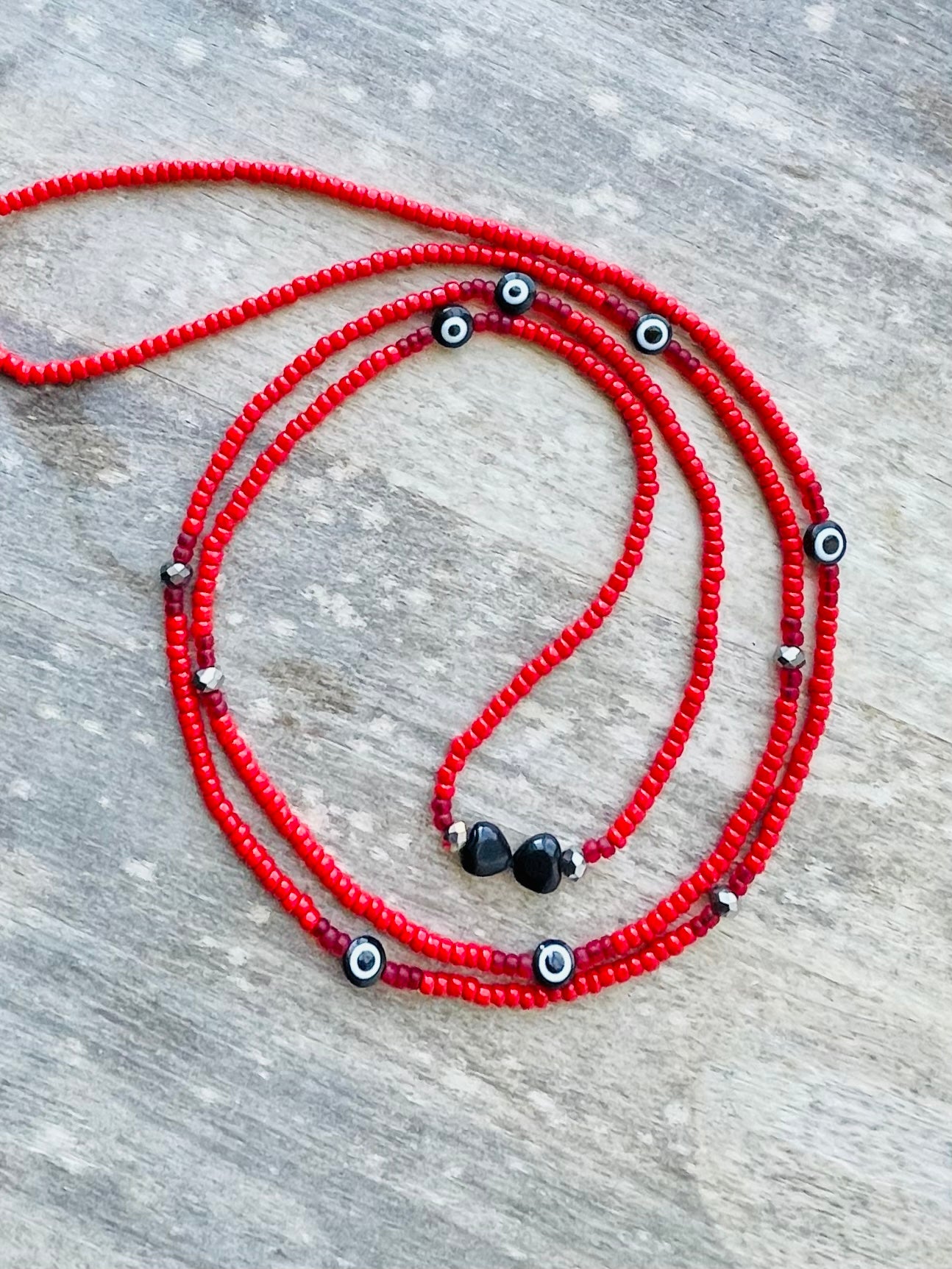 Red 🧿 Waist Bead with Lava Beads Hearts