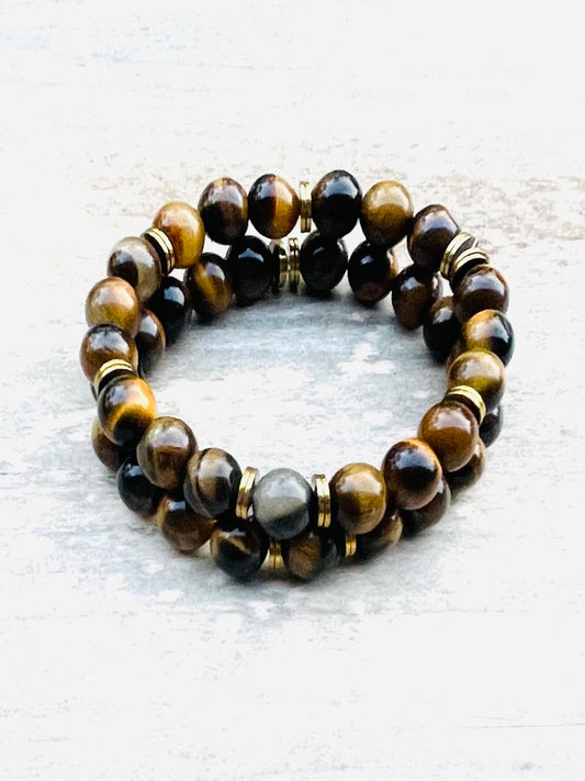 Tiger’s Eye Natural Gemstone Bracelet with Hematite Spacer’s