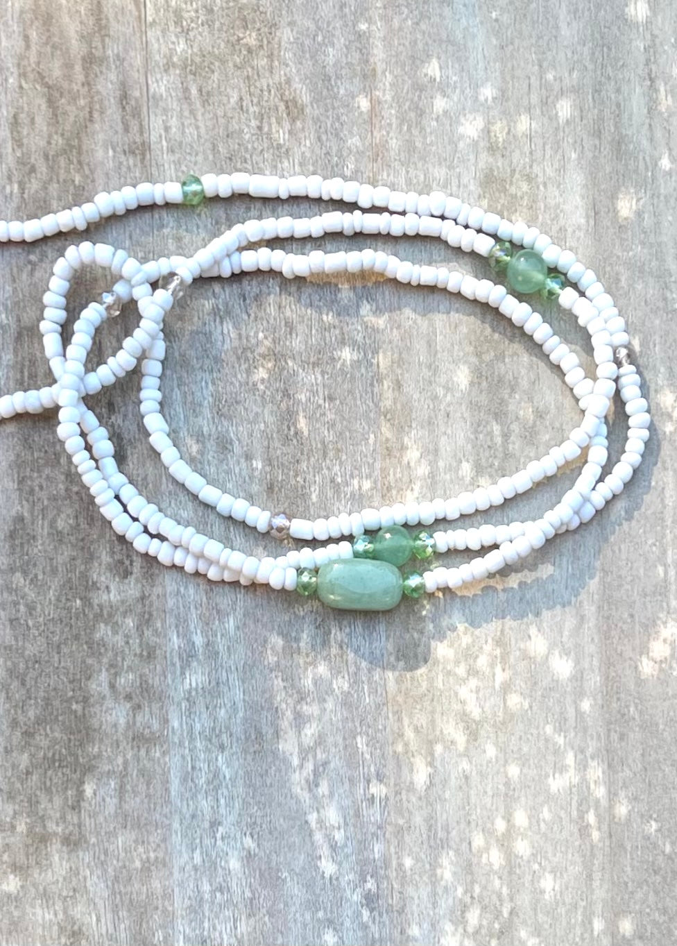 Green Aventurine Gemstone White Waist Bead