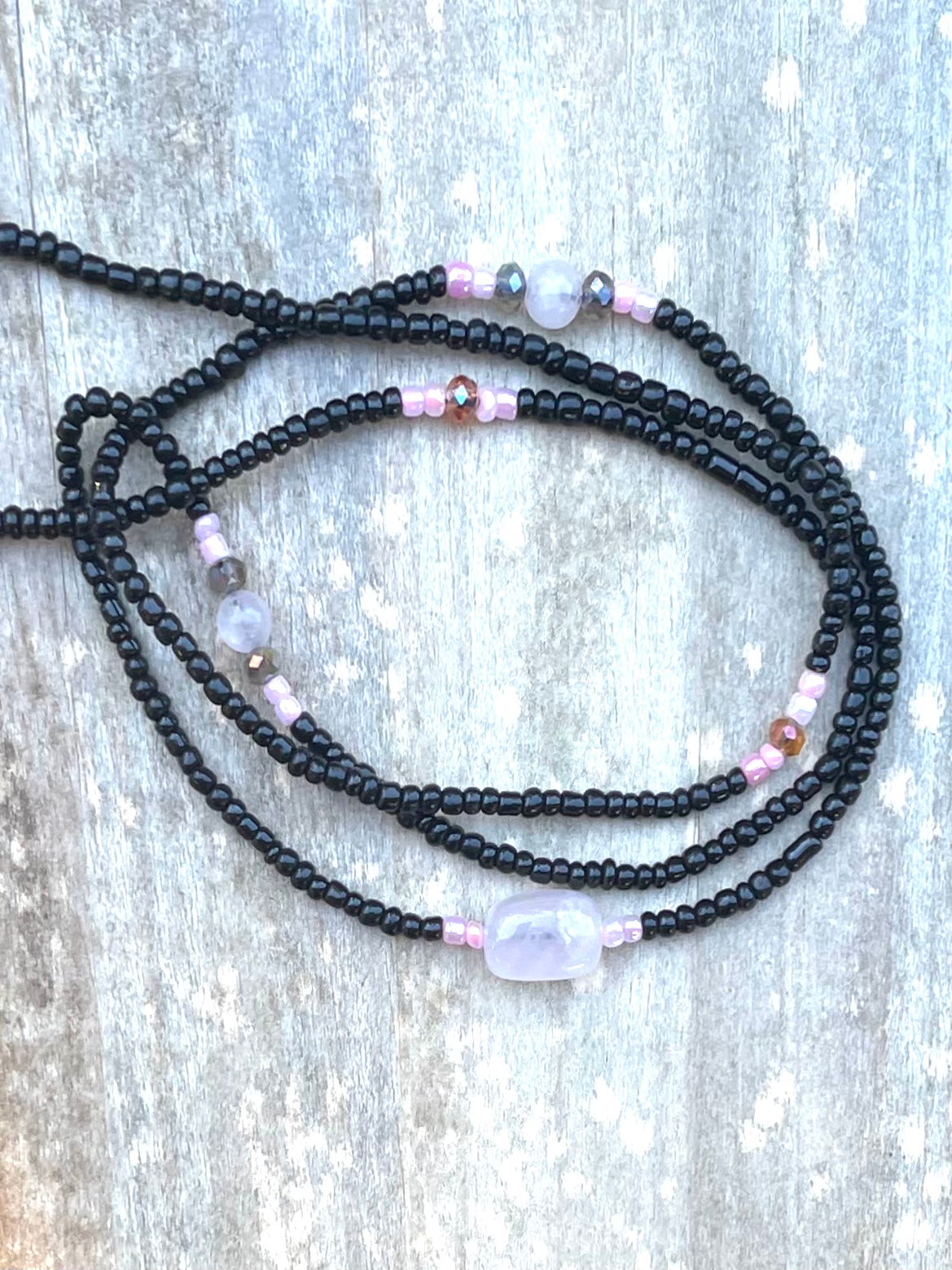 Black Waist Bead with Rose Quartz Gemstone