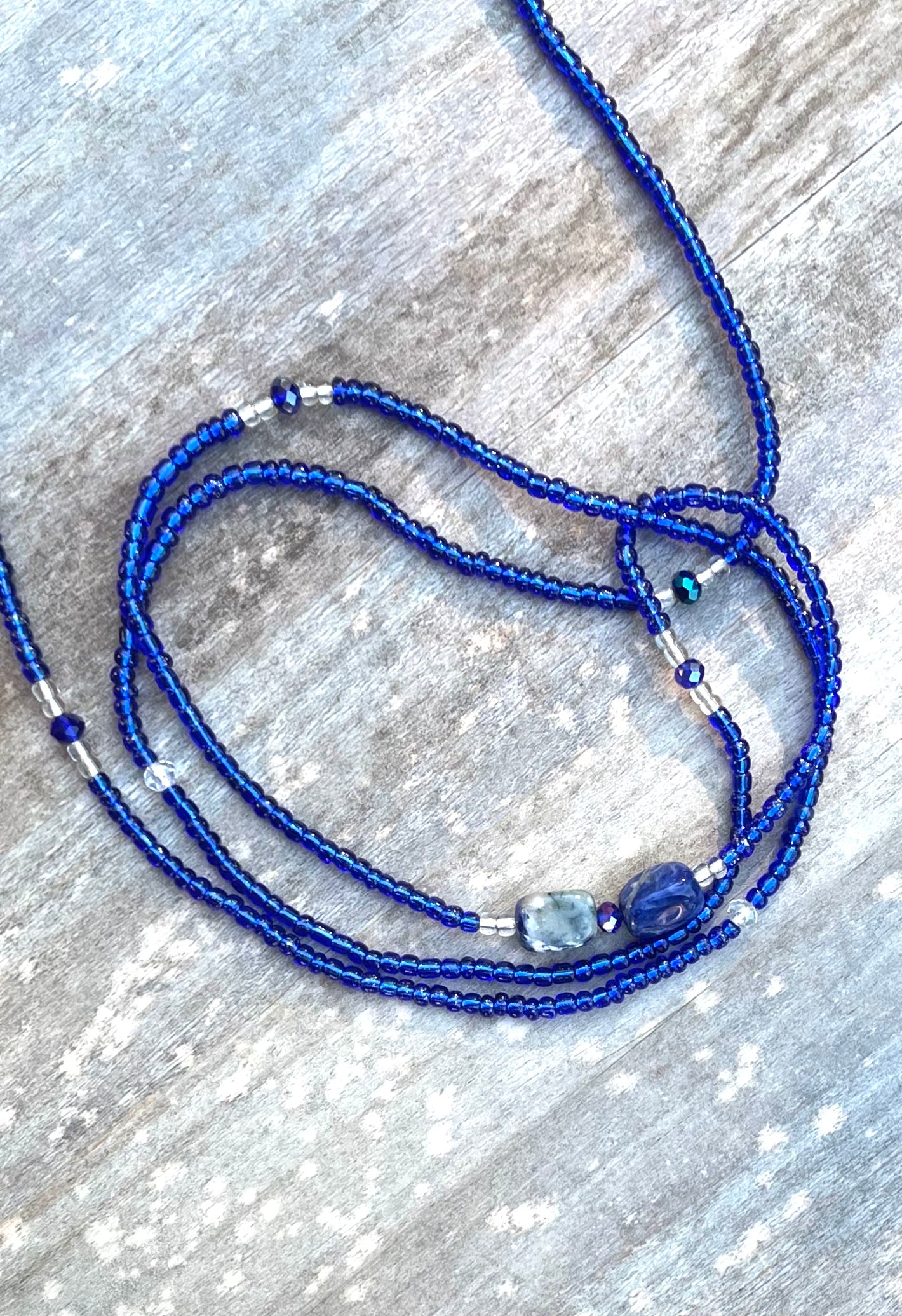 Clear Blue Waist Bead with Sodalite Gemstones