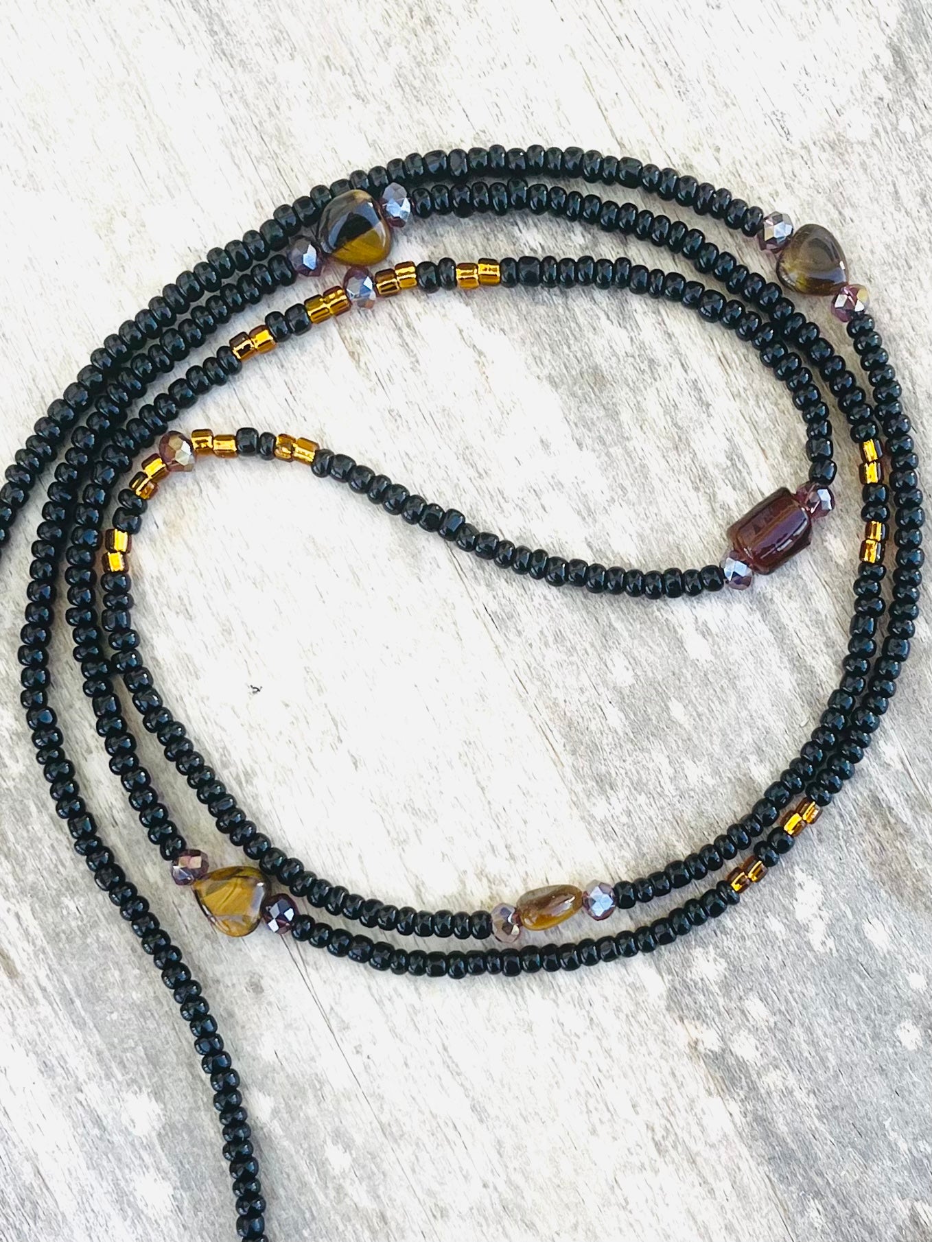 Black Tigers Eye Heart Gemstone Waist Bead