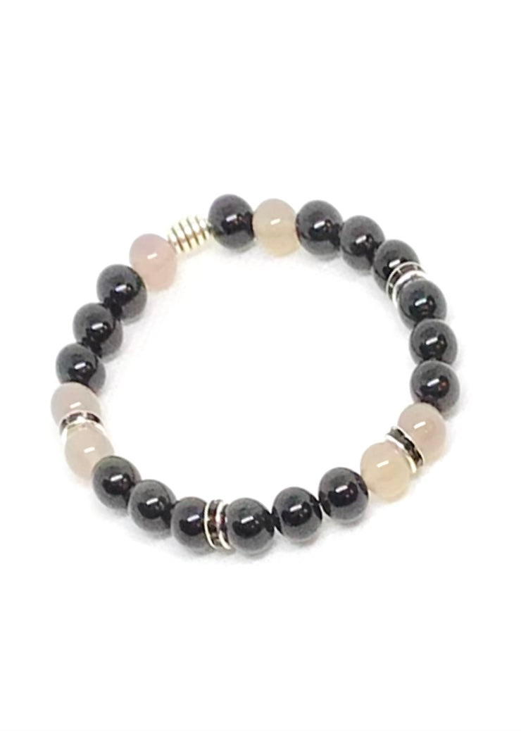 Grey Agate & Obsidian Natural Gemstone Bracelet