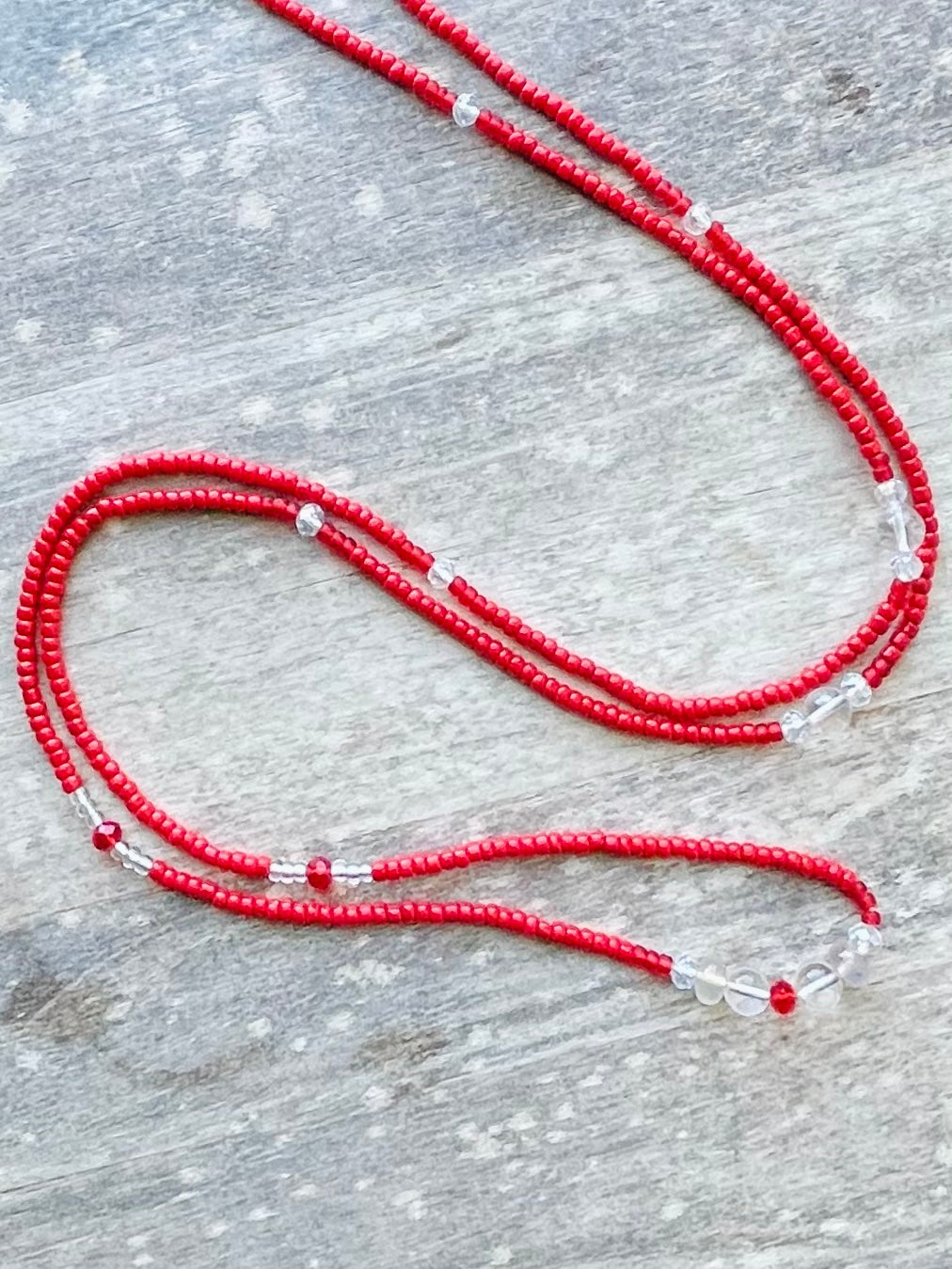 Red with Clear Quartz Gemstone Waist Bead