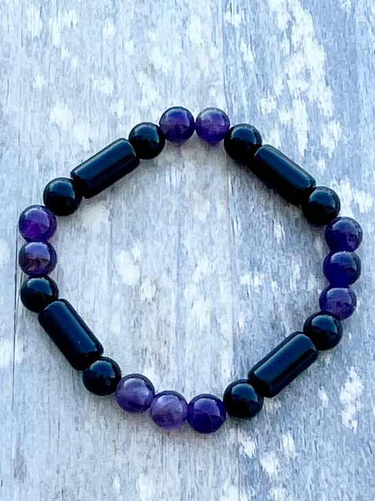 Amethyst & Obsidian Gemstone Bracelet