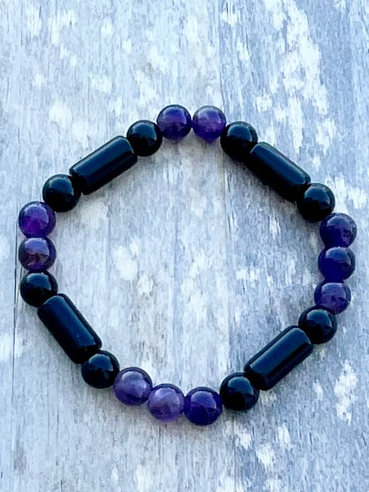 Amethyst & Obsidian Gemstone Bracelet