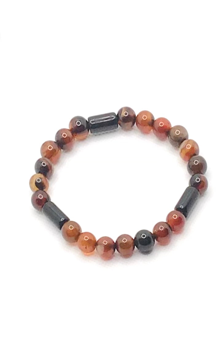 Agate (Multi-Colored) & Obsidian Natural Gemstone Bracelet