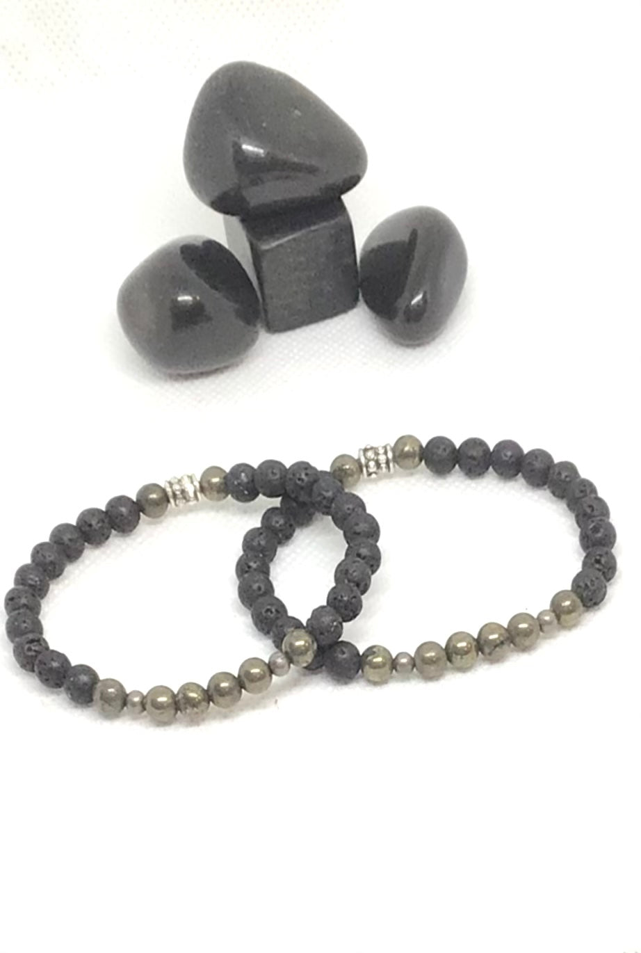 Pyrite & Lava Beads Natural Gemstone Bracelet