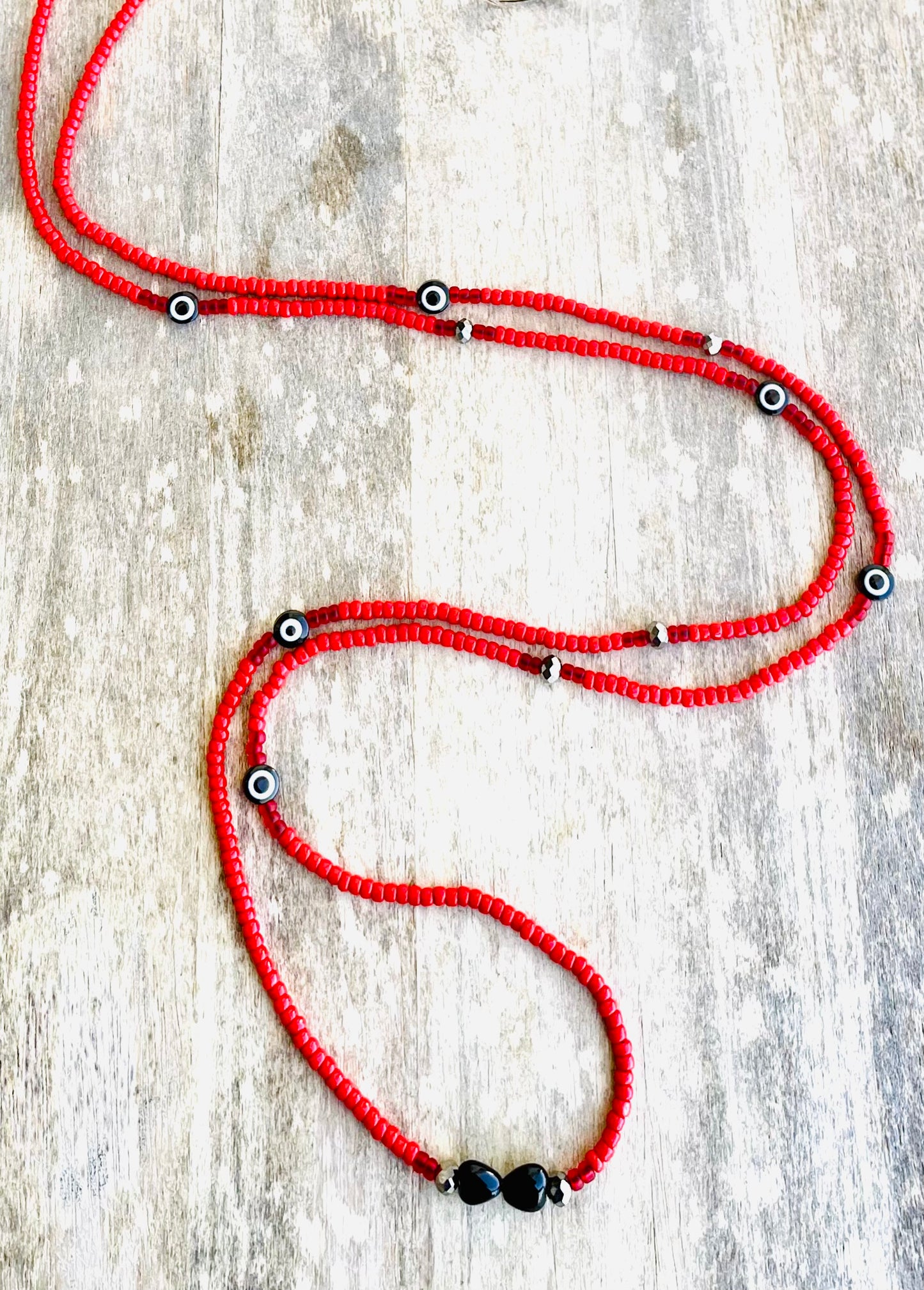 Red 🧿 Waist Bead with Lava Beads Hearts