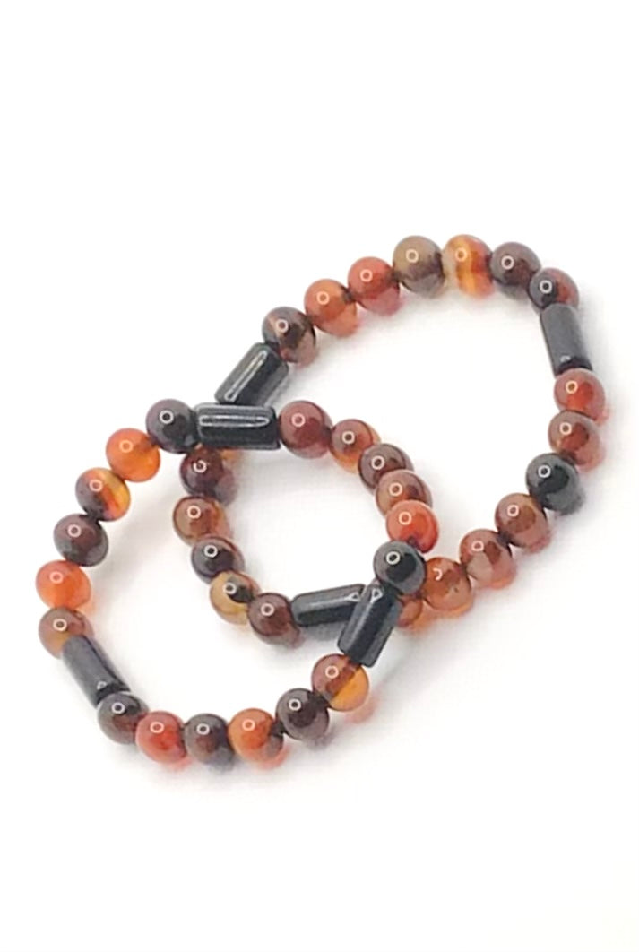 Agate (Multi-Colored) & Obsidian Natural Gemstone Bracelet