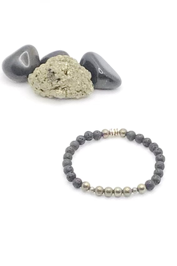 Pyrite & Lava Beads Natural Gemstone Bracelet