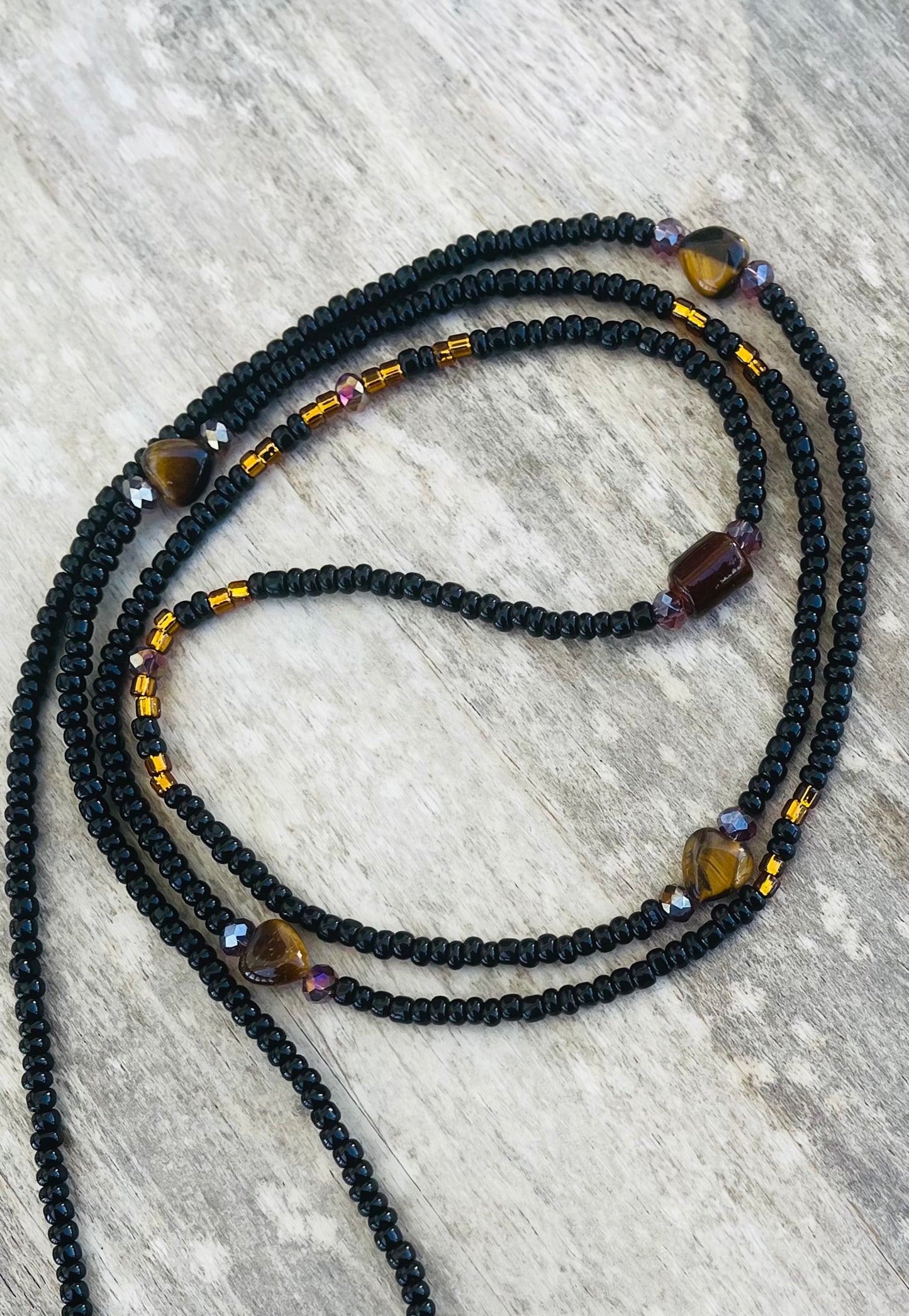 Black Tigers Eye Heart Gemstone Waist Bead