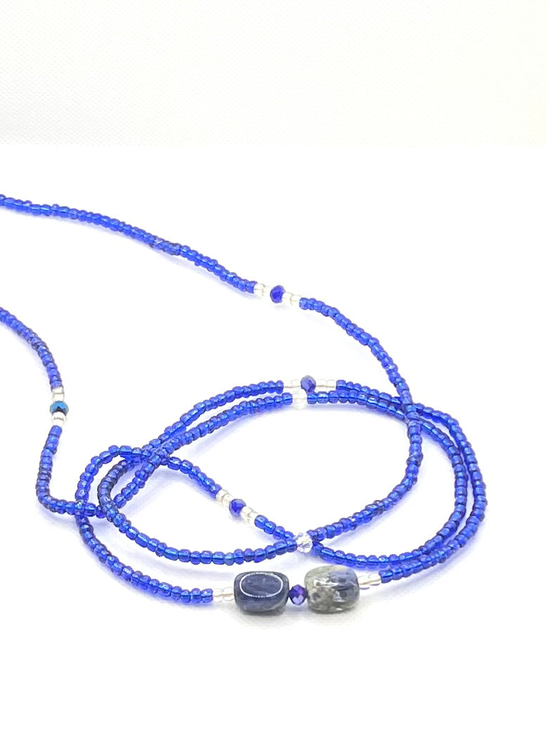 Clear Blue Waist Bead with Sodalite Gemstones