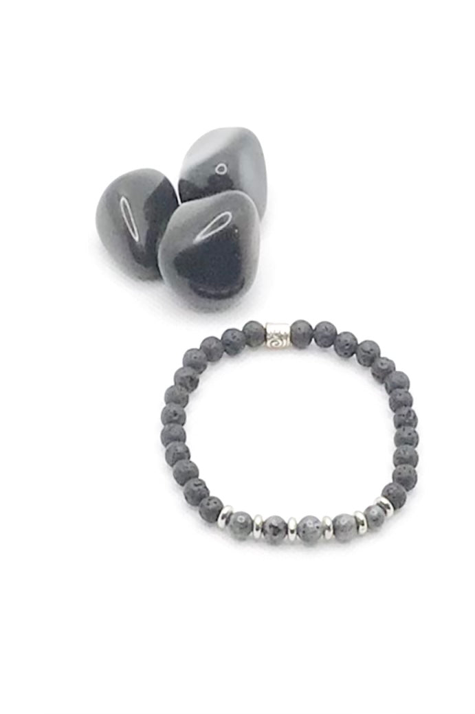 Larvikite & Lava Beads Natural Gemstone Bracelet