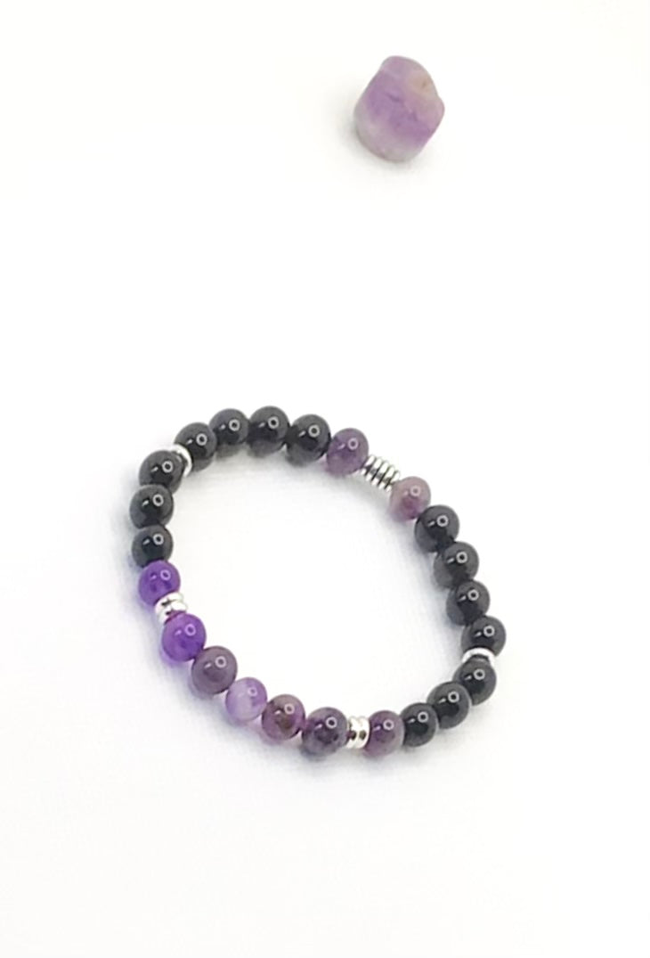 Amethyst & Obsidian Natural Gemstone Bracelet