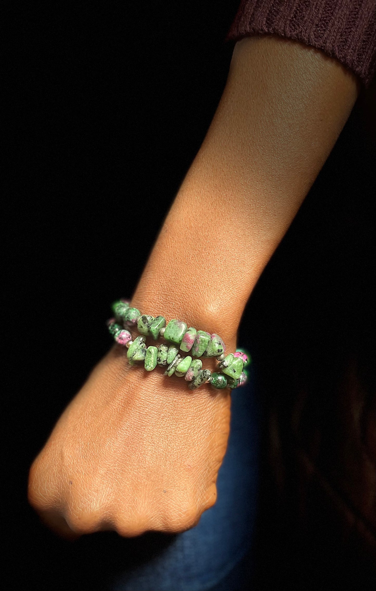 Ruby in Zoisite with Chipped Natural Gemstone Bracelet