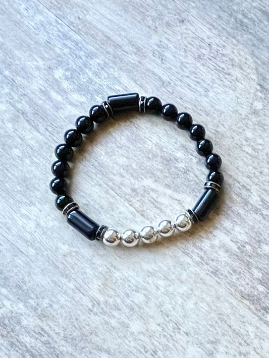 Obsidian & Hematite Gemstone Bracelet