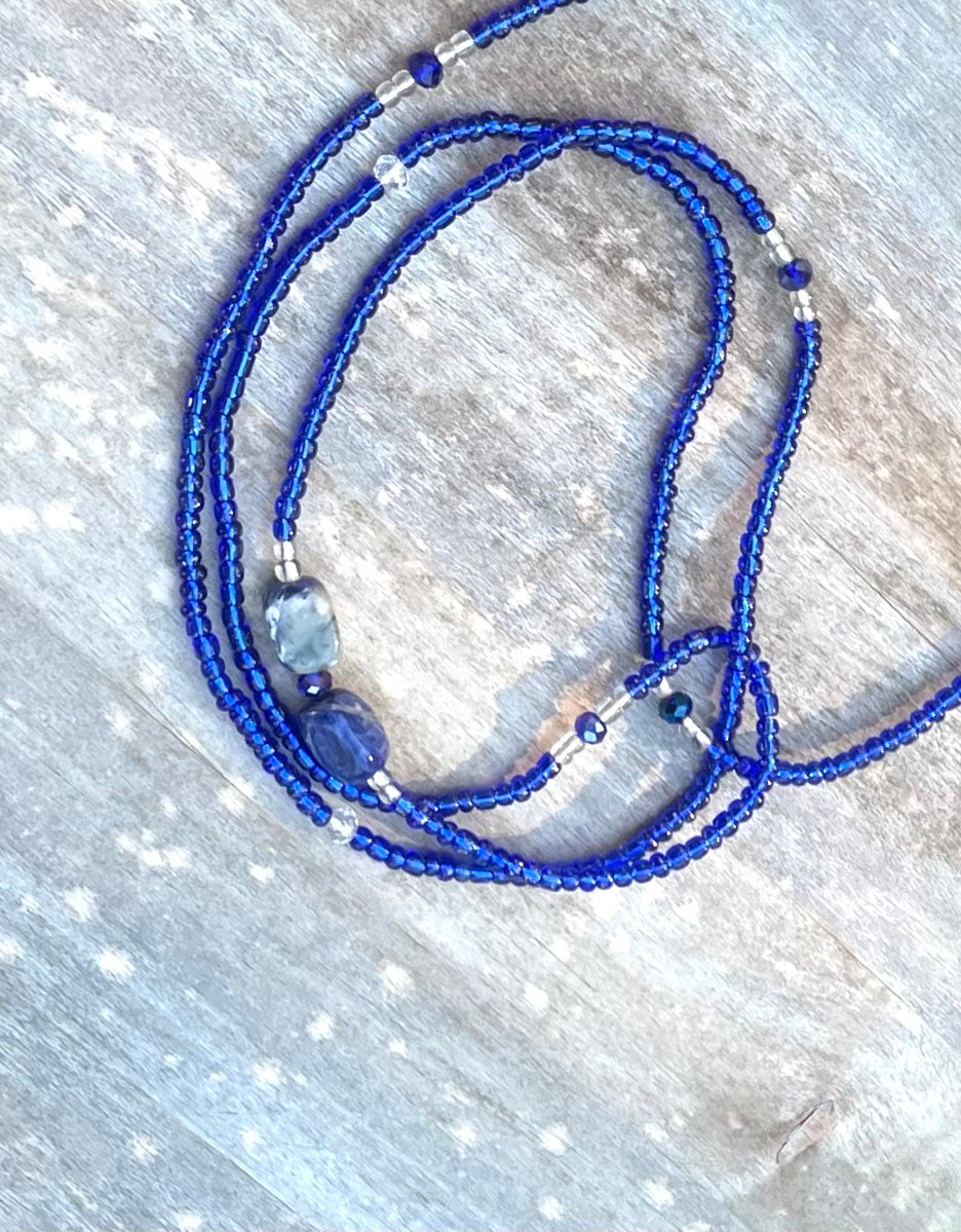 Clear Blue Waist Bead with Sodalite Gemstones