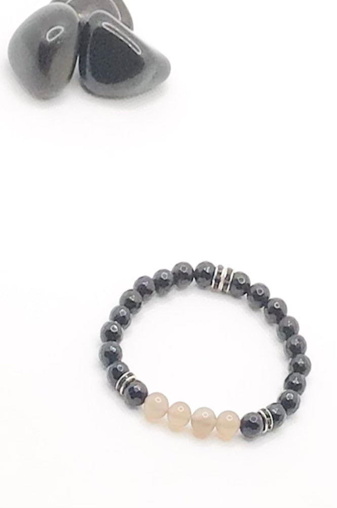 Grey Agate & Obsidian Natural Gemstone Bracelet