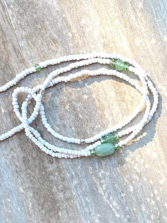 Green Aventurine Gemstone White Waist Bead