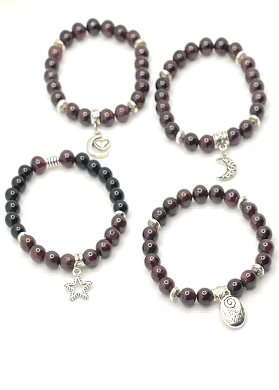 Garnet Natural Gemstone with Charm Bracelets