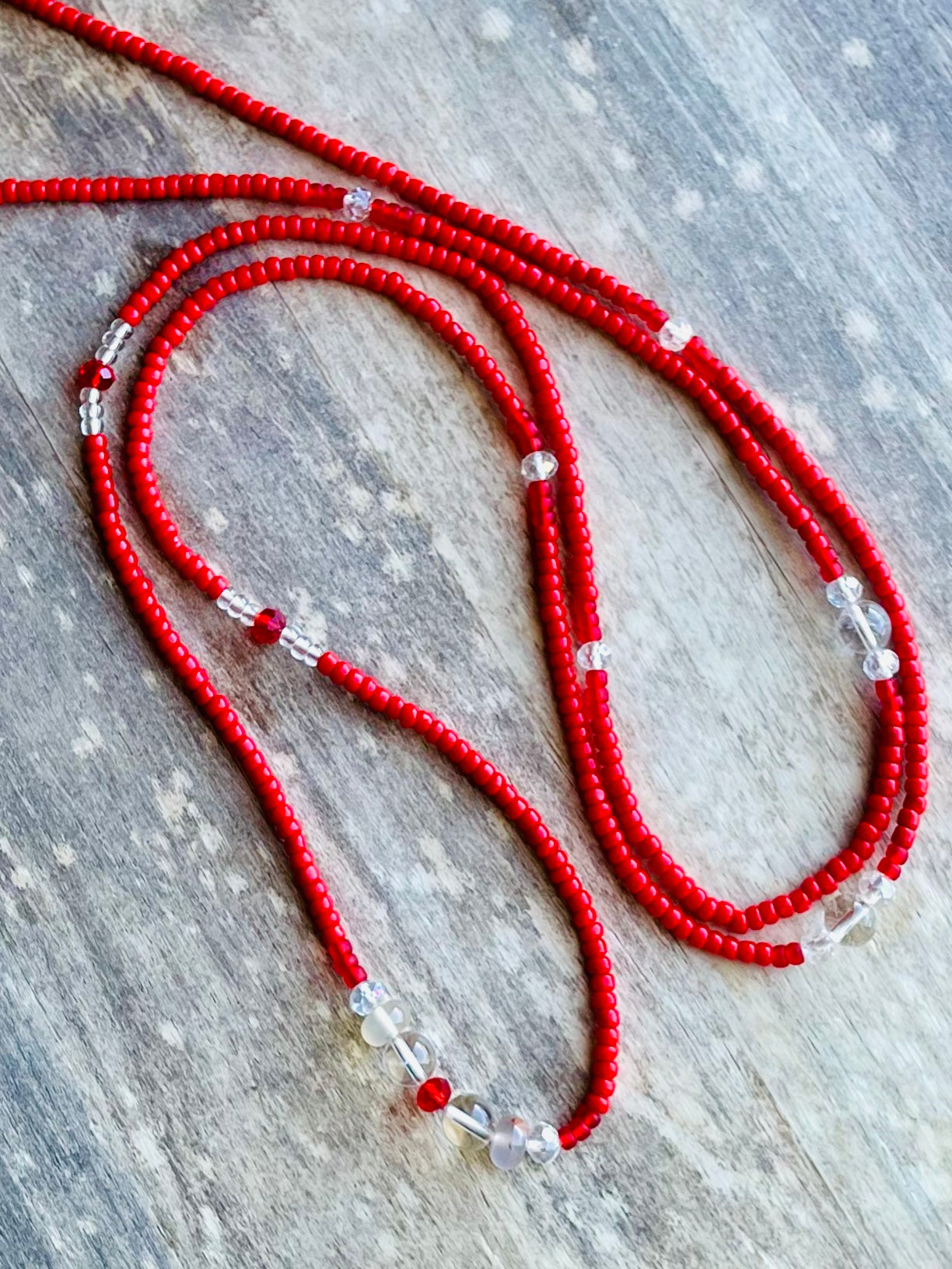 Red with Clear Quartz Gemstone Waist Bead