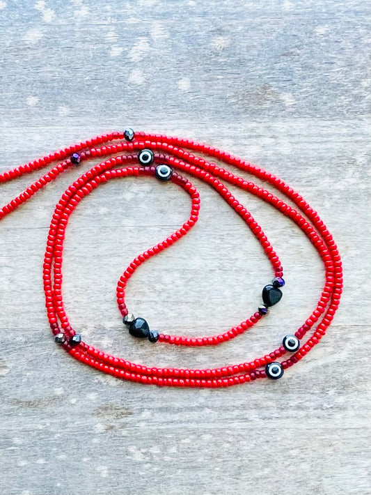 Red 🧿 Waist Bead with Lava Beads Hearts