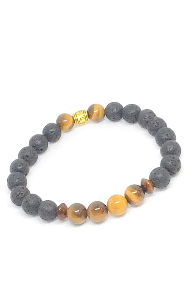 Tigers Eye & Lava Beads Natural Gemstone Bracelet