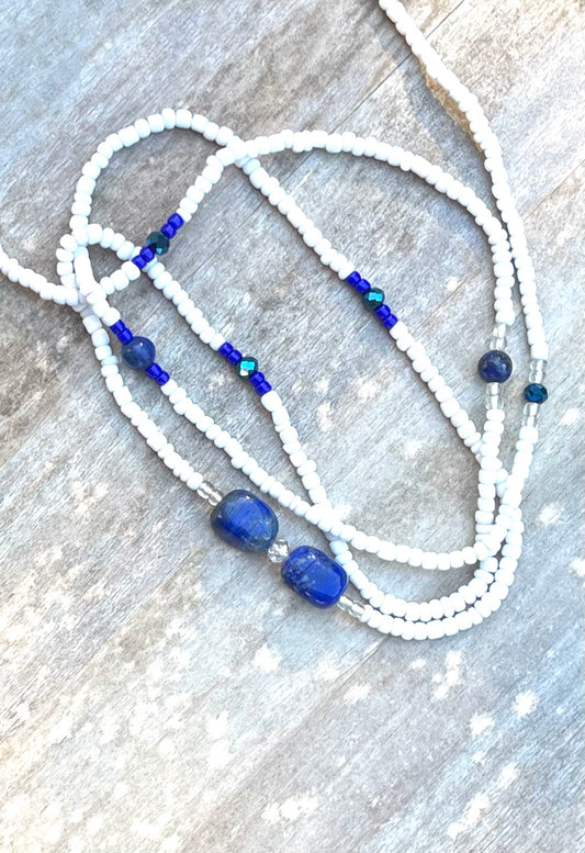 White Waist Bead with Sodalite Gemstones