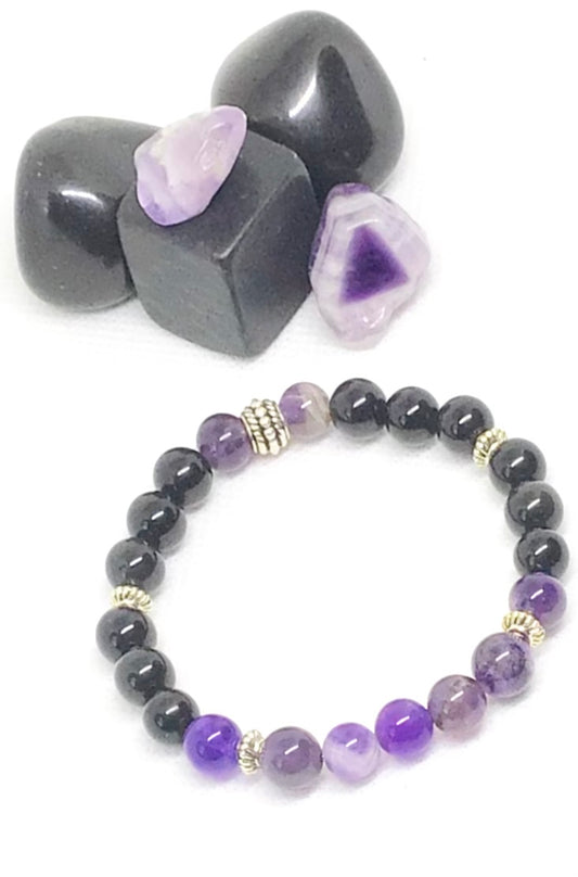 Amethyst & Obsidian Natural Gemstone Bracelet