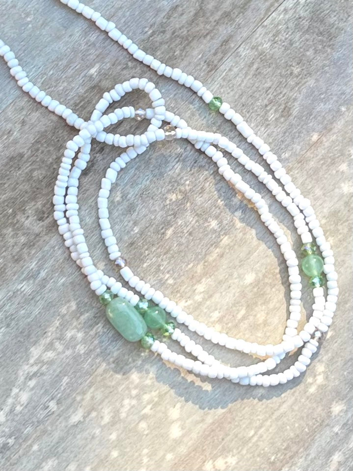 Green Aventurine Gemstone White Waist Bead