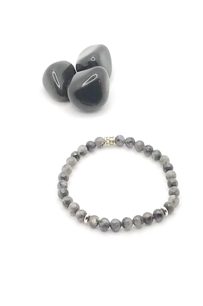 Larvikite & Lava Beads Natural Gemstone Bracelet