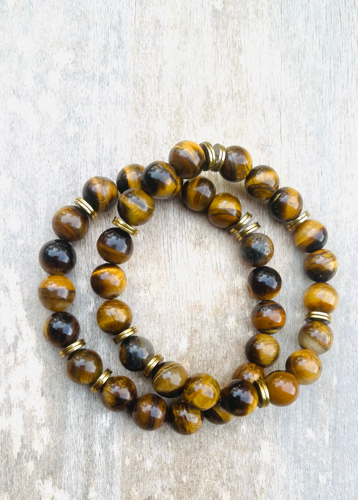 Tigers Eye with Cats Eye Spacers Natural Gemstone Bracelet