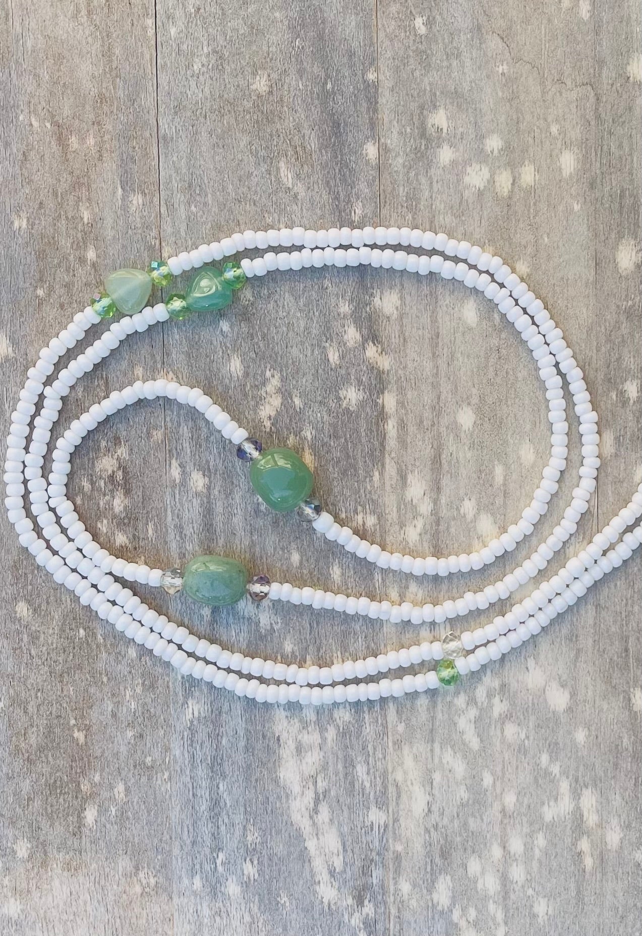 White Waist Bead with Green Aventurine Gemstones