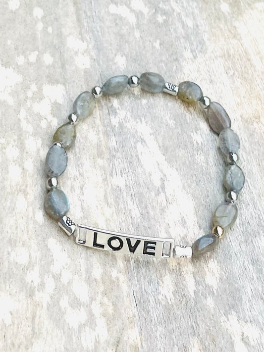 Labradorite “Love” Charm Natural Gemstone Bracelet