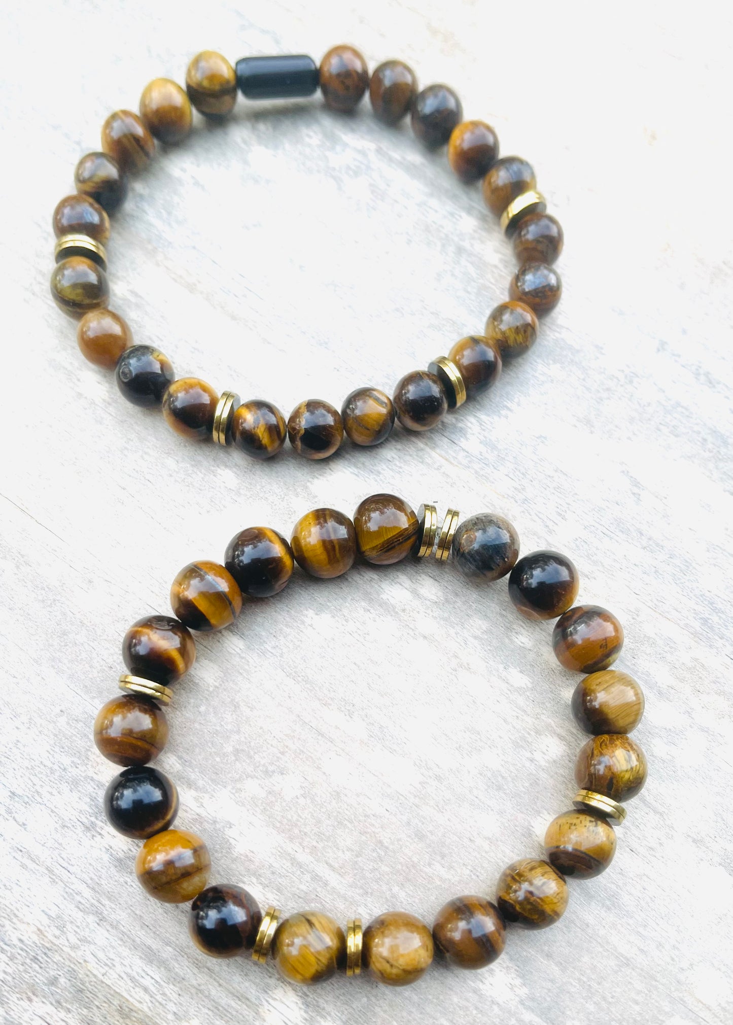 Tigers Eye with Cats Eye Spacers Natural Gemstone Bracelet