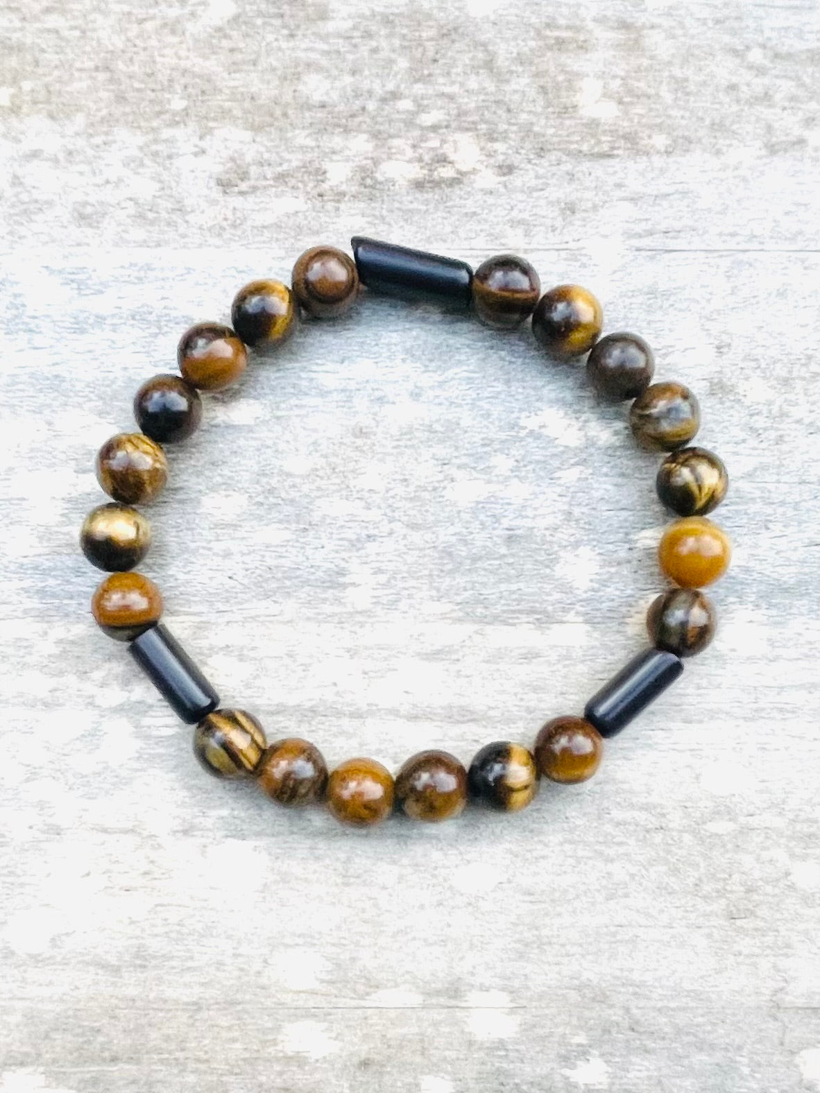 Tigers Eye with Cats Eye Spacers Natural Gemstone Bracelet