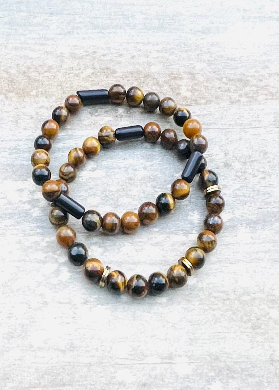 Tigers Eye with Cats Eye Spacers Natural Gemstone Bracelet